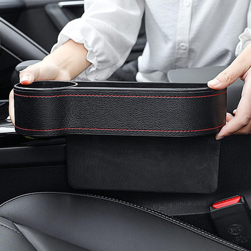 Car Seat Gap Filler Organizer Between Front seat car Organizer and Storage Box, Auto Premium PU Leather Console with Cup Holder, Car Pocket for In...
