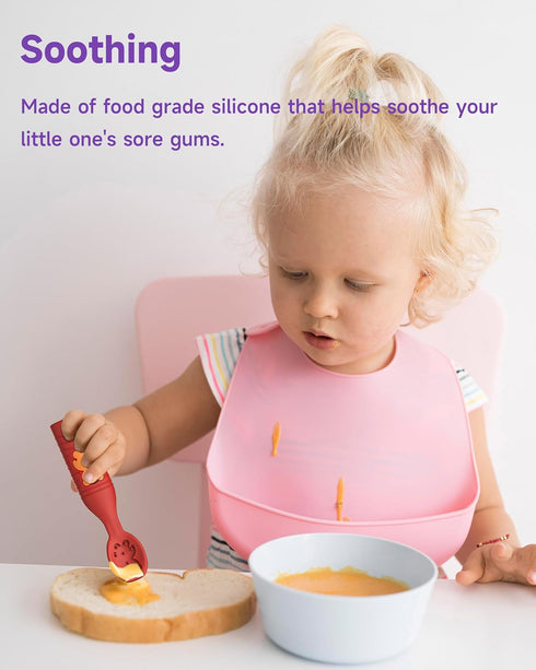 Baby First Spoons Set, Pre-Spoon Feeding Utensil for Kids Aged 6+ Months, Baby Led Weaning (BLW) Teething Spoon-Self Feeding, Silicone Toddler Foo...