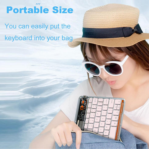 Portable Bluetooth Keyboard 7-Colors RGB Backlit Mini Keyboard, Rechargeable Ultra-Slim Tablet Keyboard for Windows/IOS/Android-Transparent Pink...