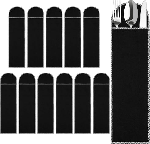 Weewooday 12 Pieces Silver Storage Bags Flatware Storage Silverware Storage Box Black Velvet Cloth Flatware Organizers Anti Tarnish Silverware Sle...
