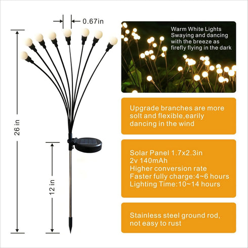 Solar Garden Lights 1 Pack 8 Led flower bed lights- Beautiful and Decorative Outdoor Patio Decor with Swaying Fairy Lights - Ground Solar Lights f...