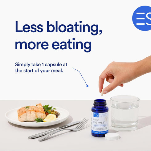 Essential Stacks Pure Digestive Enzymes (Gluten, Dairy & Soy Free) - 18 Enzymes for Digestion incl. Amylase, Lipase & Lactase - Vegetarian & Non-G...