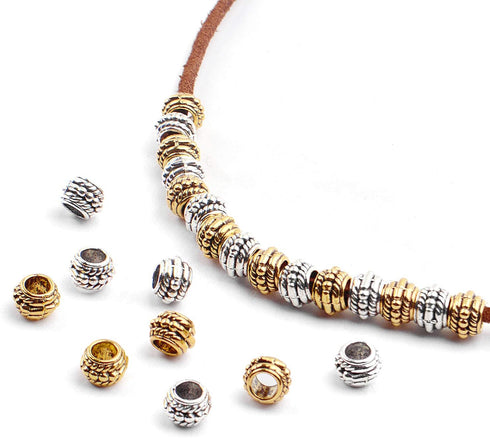 Large Hole Beads,100pcs 8mm Tibetan Barrel Spacer Beads European Charms Beads with 4mm Hole for Bracelet Necklaces Jewelry Making...