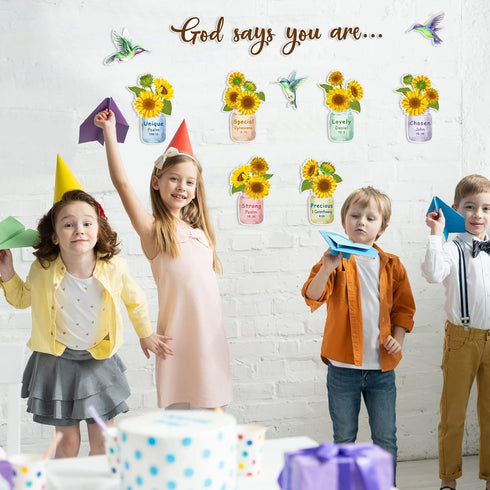 28 Pcs Sunflower Cutouts Spring Bulletin Board Decoration Classroom Wall Decor Spring Wall Art You are My Sunshine Set Bee Party Hummingbird Inspi...