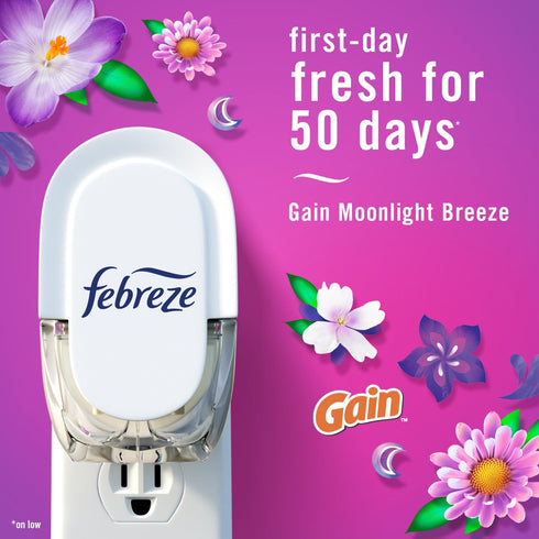 Febreze Odor-Fighting Fade Defy PLUG Air Freshener, Gain Moonlight Breeze, Gain Original, 0.87 fl. oz. Oil Refills, 4 Refills (2 of Each)...