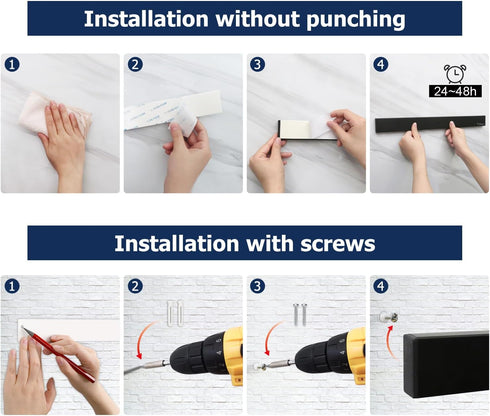 magnetic knife holder for wall—with 2 hooks, No Drilling 10 Inch black knife magnetic strip, Powerful knife magnet rack, include Adhesive Tape and...