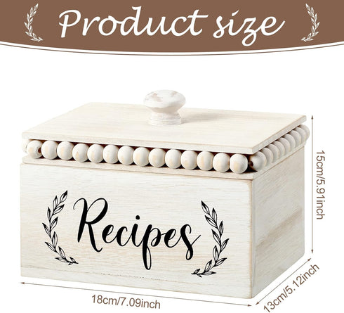 White Beaded Recipe Box Vintage Wood Recipe Box Farmhouse Wooden Recipe Card Holder Kitchen Bridal Shower Wedding Gift (7.09 x 5.12 x 5.91 Inch)...