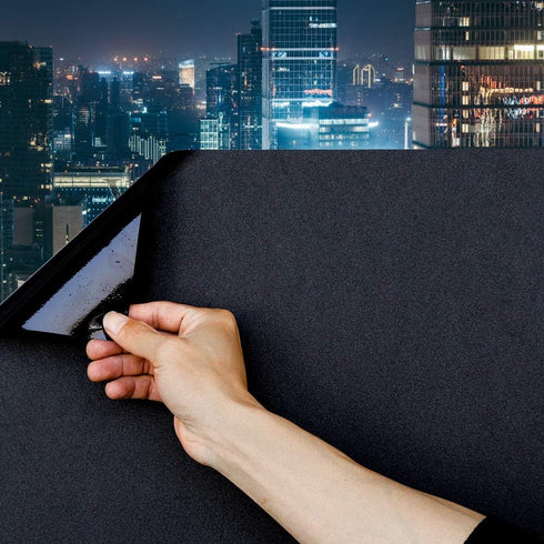 Static Cling Total Blackout Window Film 100% UV Blocking Window Darkening Film Black Opaque Privacy Window Tint Removable Plastic Glass Covering (...