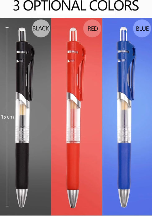 Erianthe Classic Black/Blue/Red Gel Pens,0.5mm Metal Tip Retractable Ballpoint Gel Pen, 12 Black/Blue/Red Ink Pens,Comfortable Grips,Smooth Writin...