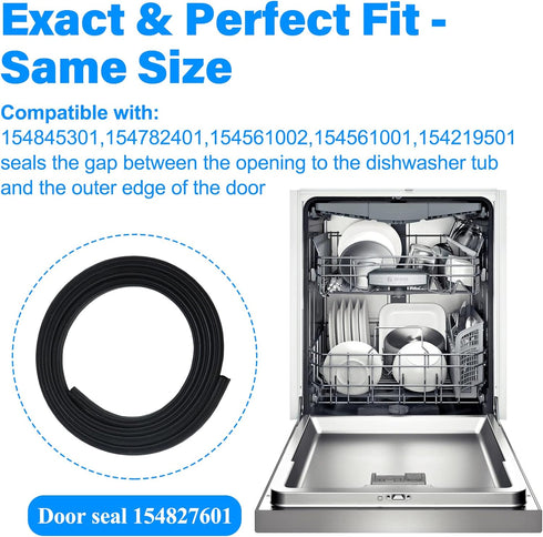 APPLIANCEMATES 154827601 Dishwasher Door Seal&809006501 Lower Seal&154701001 Splash Shield kit Compatible with Frigidaire, Kenmore Replace 154211801,AP4338941,PS2203346, AP5690109