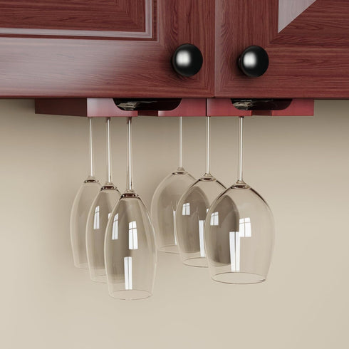 Rustic State Vigo 2 Sectional Adjustable Under Cabinet Mount Wood Stemware Rack Hanging Shelf Glassware Holder Bar Organizer with up to 6 Wine Gla...