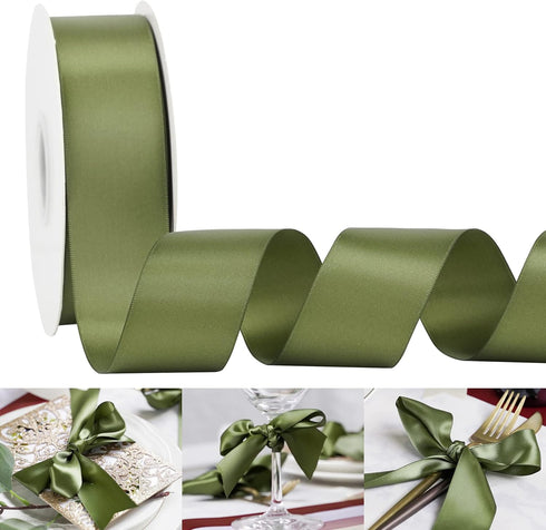 HUIHUANG 1-1/2 inch Double Face Satin Ribbon, Polyester Moss Green Ribbon 50 Yards Per Roll for Gift Wrapping Bows Making Floral Bouquet Wedding I...
