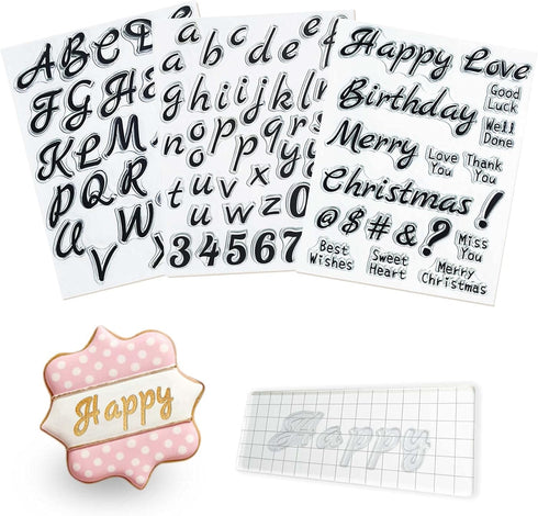 4 PCS Alphabet Letter Fondant Stamps for Biscuit Cake Cookie, Upgraded Food Grade Alphabet Cake Stamp Tool Uppercase Extra Spare Lowercase Numbers...