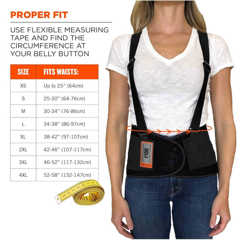 Ergodyne ProFlex 100 Back Support Brace, 8" Spandex Belt, Adjustable, Removeable Straps, Small, Black...