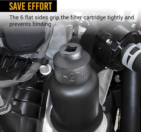 EWK 27mm Low Profile Oil Filter Socket, Fuel Filter Cap Removal Tool for Ford, Mercedes Benz, BMW, Mini, Citroen...