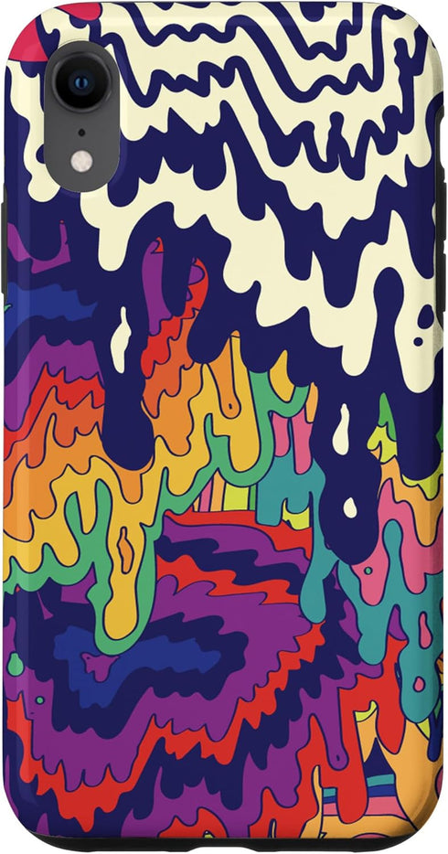 iPhone XR Trippy Paint Drip Doodle Blue Red Purple Rainbow AEQ068 Case...