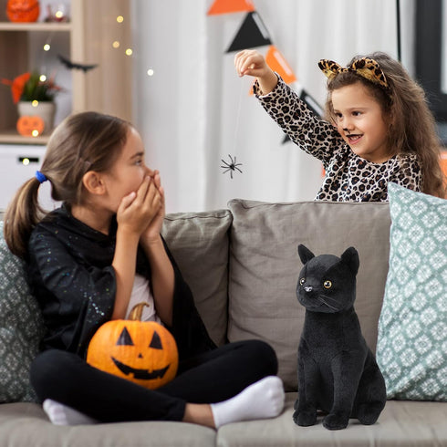 13 Inch Black Cat Stuffed Animal Realistic Black Cat Plush Toy Soft Kitten Stuffed Animal Black Cat Plushie for Home Decor Animal Collection PET P...