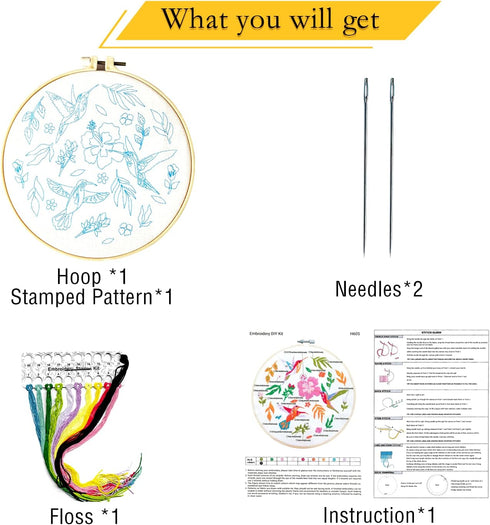 Bird Embroidery Kit for Adults Beginners, Funny flower hummingbird Cross Stitch Kit for Crafts Starters with Cute Birds Flora Patterns Include Emb...