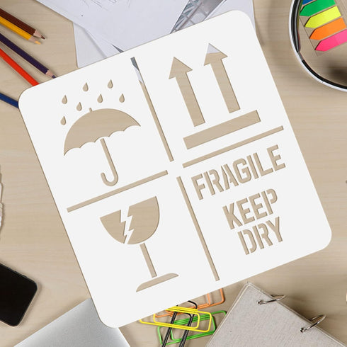 FINGERINSPIRE Keep Dry Fragile Up Text Stencil 11.8x11.8inch Reusable Keep Dry Sign Drawing Stencil DIY Craft Fragile Up Sign Painting Template fo...