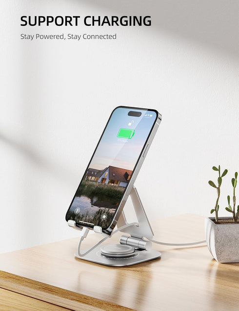 Nulaxy Rotatable Cell Phone Stand, Fully Adjustable Foldable Desktop Phone Holder Cradle Dock, Thick Case Friendly, Compatible with All Phones, Ni...