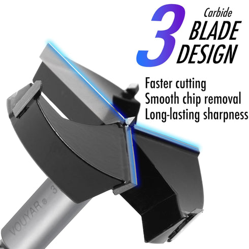 1-3/8 Inch Forstner Drill Bit, Triple-Flute Carbide Tipped Forstner Bit for Hard Wood, Soft Wood, Veneered Plywood, Plastic, Drilling Hole Saw Woo...