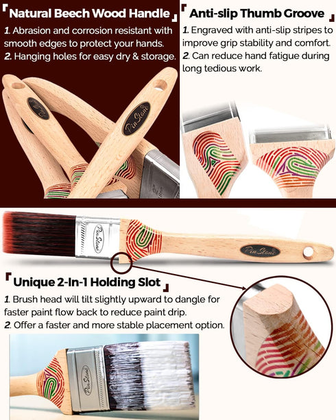 Paint Brushes for Walls, 4 Pack Professional Paint Brush Set with Upgraded Synthetic Bristles and Ergonomic Beech Wood Handle (1",1.5",2",2.5"), H...
