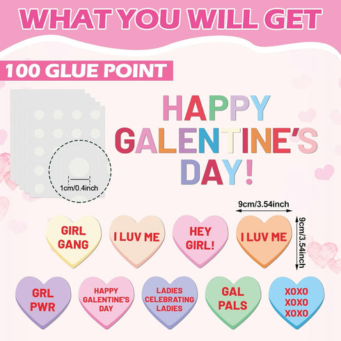 83 Pcs Galentines Day Conversation Heart Cutouts Bulletin Board Candy Hearts Cutouts Border Galentines Classroom Decorations for Galentine's Party...