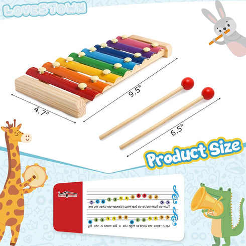 LovesTown Wooden Xylophone for Kids, Toddler Xylophone Musical Toy with 2 Mallets Songbook 8 Diatonic Keys Musical Instruments...