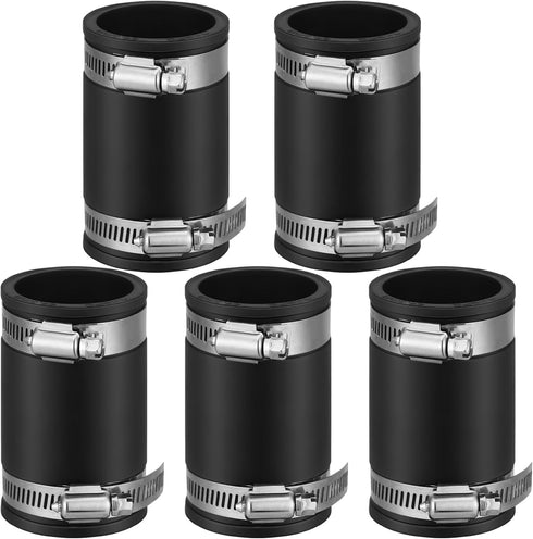 5 Pcs Flexible TPE Coupling with Stainless Steel Clamps for Plastic and Copper Plumbing Connections, High Temperature Resistant Material, Black (1...
