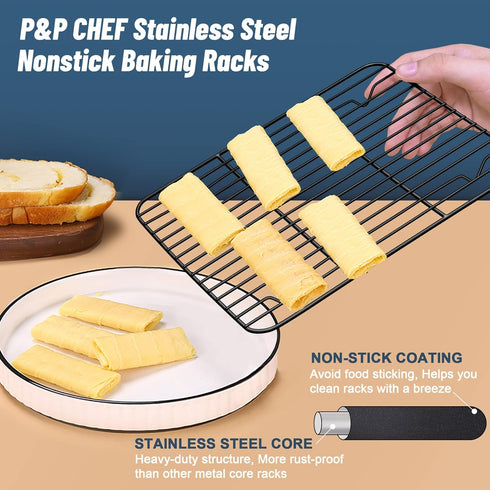 Cooling Rack Set of 2, P&P CHEF Non-stick Small Baking Racks for Cooking Grilling, 2 Pack 9.7” x 7.3” Drying Rack, Fit in Mini Toaster Oven, Stain...