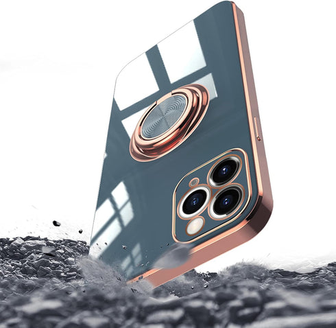 Omorro for Case iPhone 11 Pro Max Case for Women with Ring Holder, 360 Degree Rotation Kickstand Girly Cases Bling Glitter Plating Rose Gold Edge ...