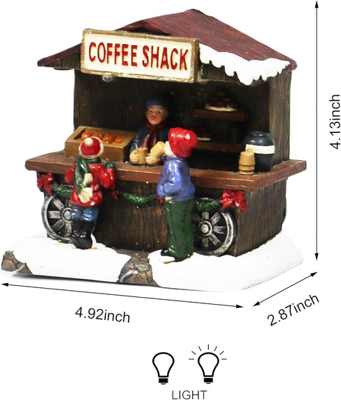 MOMENTS IN TIME 4.13”H Coffee Shack Street Shop - LED Lights, Battery Operated Christmas Village - Hand-Painted Polyresin...
