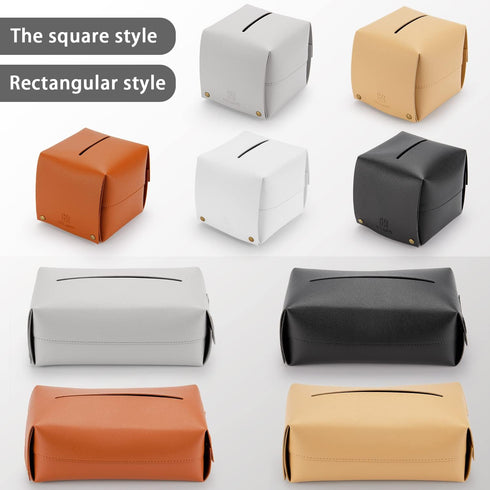 Rectangle Tissue Box Cover: Modern Decorative PU Leather Tissue Box Organizer Holder 9.84"X5.51"X3.86" for Bathroom Vanity Countertop & Night Stan...