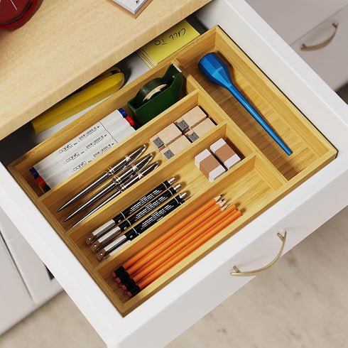 Bamboo Kitchen Drawer Organizer - Silverware Organizer for Kitchen Drawers - Utensil Tray and Flatware Storage for Kitchen - Flatware Organizer - ...