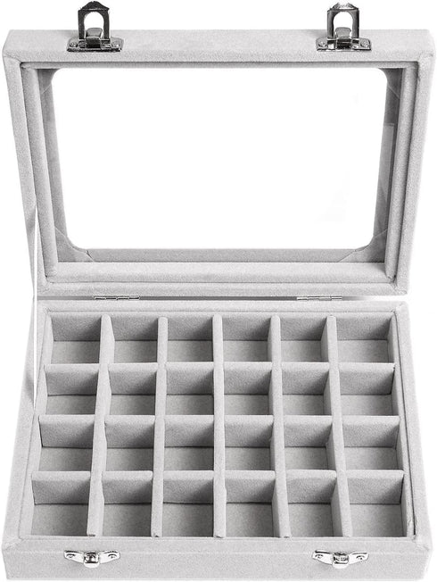 Jewelry Box 24 Grid Velvet Earrings Holder Tray Detachable Earring Case Jewelry Showcase for Drawers Glass Clear Lid Organizer Jewelry Display Sto...
