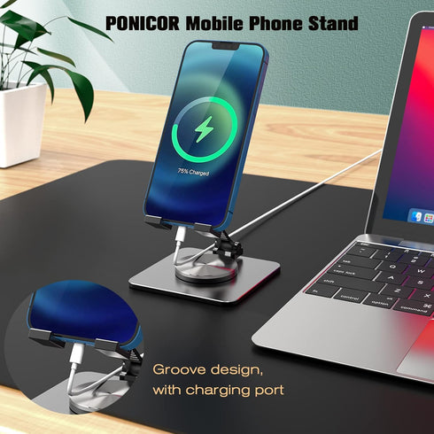 360° Rotatable Cell Phone Stand for Desk, Foldable and Adjustable Aluminum Metal Phone Holder, Compatible with iPhone 14/14 Plus/14 Pro/14 and Oth...