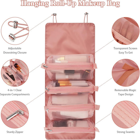 Detachable Cosmefic Bag, 4 IN 1 Removable Portable Toiletry Travel Hanging Makeup Bags Organizer,Bathroom Bag for Shower (Pink)...