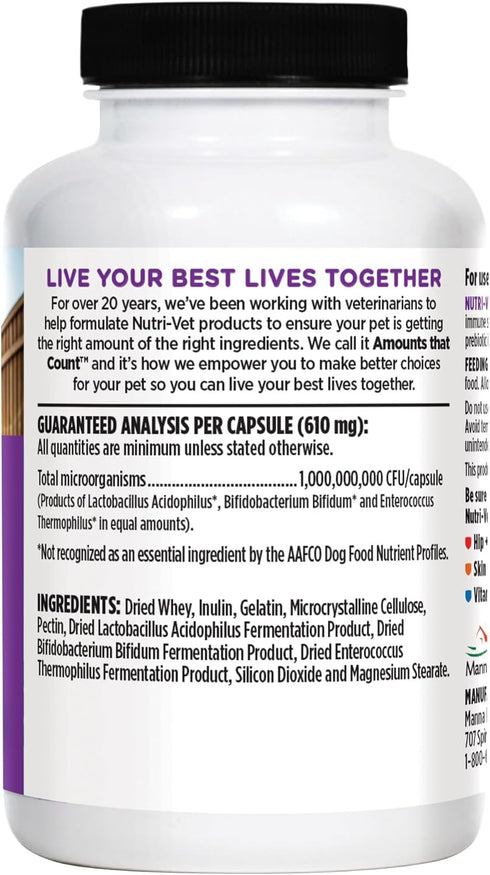 Nutri-Vet Probiotics Capsules for Dogs | Supports Digestive Health | For All Size Dogs | Promotes Healthy Immune System | Vet Formulated | 60 Coun...