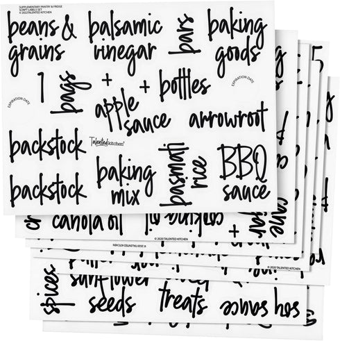 Talented Kitchen 158 Pieces Food Storage Labels for Glass Kitchen Containers, Preprinted Black Script on Clear Stickers for Fridge, Freezer, Pantr...