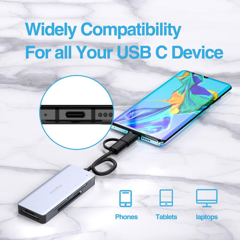 USB3.0 Type-C Multi Card Reader, SD/Micro SD/CF/MS/XD 5in1 Memory Card Reader, SD SDXC SDHC CF CFI TF Micro SD Micro SDXC Micro SDHC MS UHS-I Card...