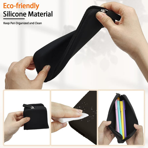 Silicone Pencil Case, Waterproof Silicone Cosmetic Bag, Pencil Bag, Multifunctional Pencil Case Aesthetic, Zipper Storage Bag (Black)...