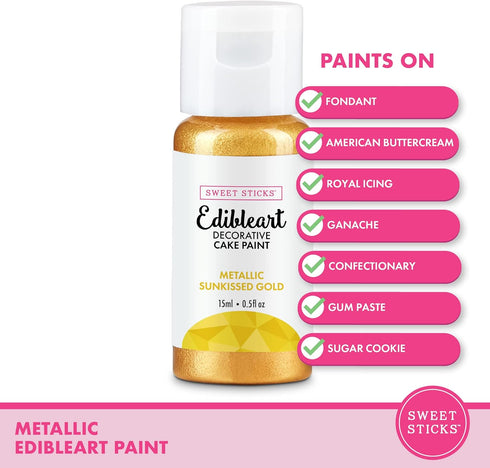 Sweet Sticks Edible Art Decorative Cake Paint 0.5 Ounce (15 Milliliters), Metallic Sunkissed Gold...