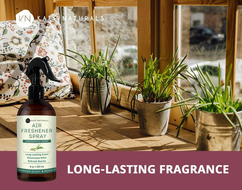 Kate Naturals Air Freshener Spray for Home. Lemongrass Essential Oil Room Freshener Spray for Pillows, Bedding, Linen, Room Spray (8 fl oz, Lemon ...