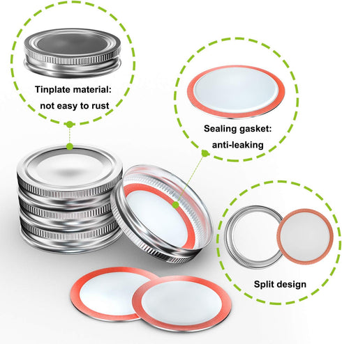 Mason Jar Lids and Rings 48Pcs Regular Mouth Canning Lids for Ball, Kerr Jars- Split-Type with Leak proof & Airtight Seal, Metal - Food Grade Mate...