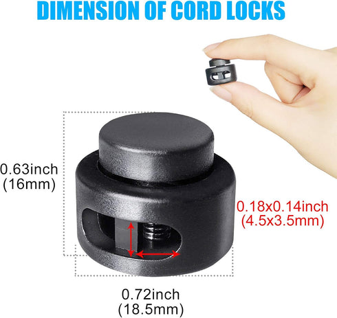 Plastic Cord Locks Double Hole Spring Toggle Stopper for Shoelaces, Drawstrings, Paracord, Bags, Clothing, Black...