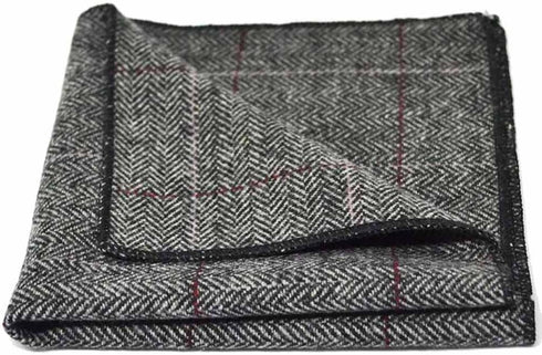 King & Priory Luxury Herringbone Pewter Grey Pocket Square, Handkerchief...