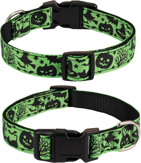 Halloween Dog Collar, Soft Comfy Halloween Themed Dog Collar with Spooky Ghost Skull Bat Cat Witch Tree Hat Pumpkin Pattern Halloween Dog Collar f...