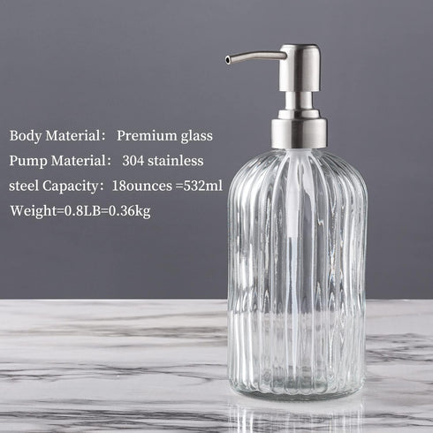 Easy-Tang Glass Hand Soap Dispenser Silver Pump Refillable Dish Shampoo Lotion Bottle with Brushed Bathroom Kitchen Decor 18 OZ...