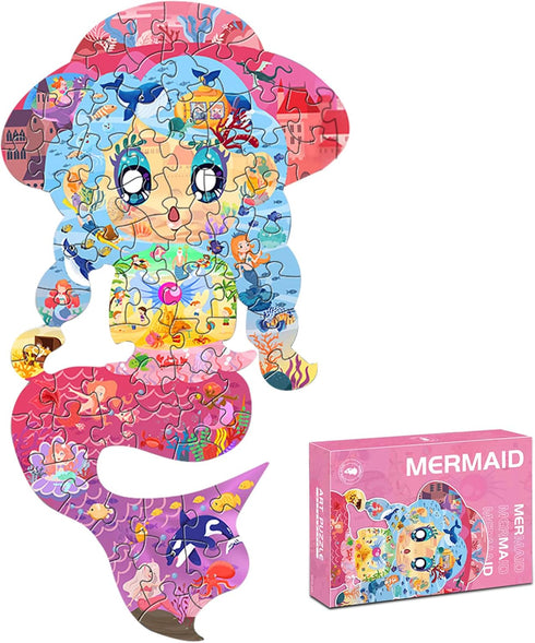 Puzzles for Kids Ages 4-6,4-8,8-10, 70 Piece Mermaid Shaped Kids Puzzles Jigsaw Puzzles Birthday Party Favors Gift for Kid Girls Age 4 6 7 8 Learn...