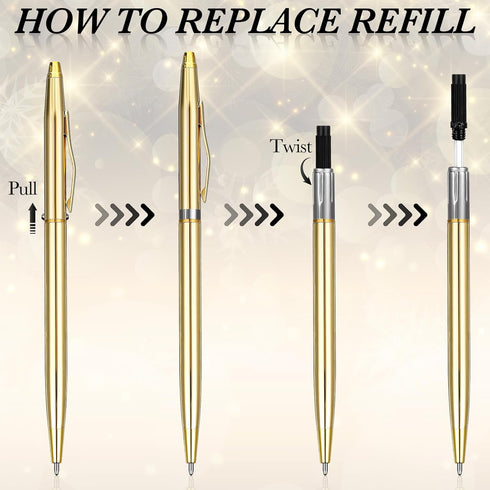 25 Pack Gold Pens Bulk Gold Metallic Pens Slim Ballpoint Pens Retractable Christmas Ballpoint Pen with Black Ink Metal Pens Mini Conical Pens for ...